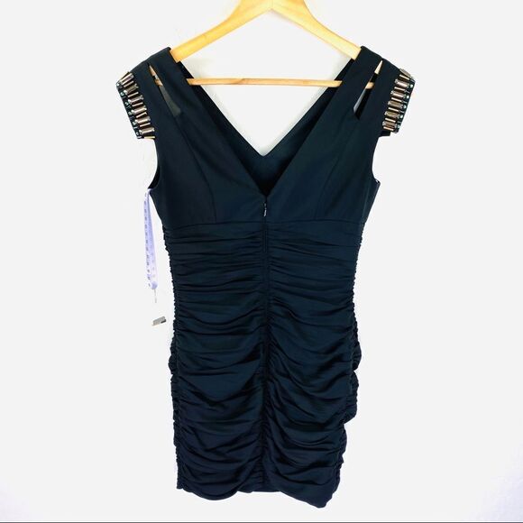 NWOT JS Collections black ruched cocktail lbd dress 4p - Picture 5 of 8